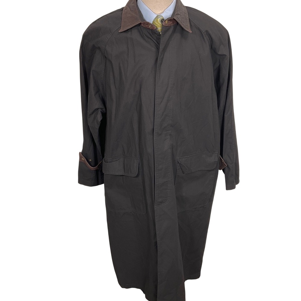 M Julian Santa Fe Coat Mens Large‎ Black Leather Duster Barn Coat 90s Cotton